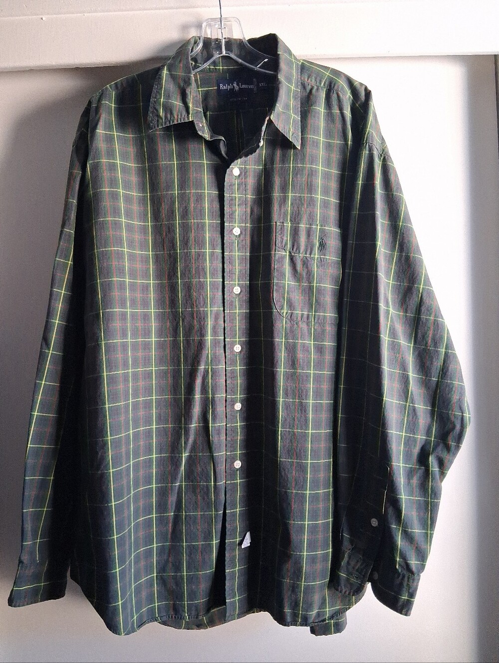 Vintage Ralph Lauren Mens XXL Green Plaid Button Down Longsleeve Shirt